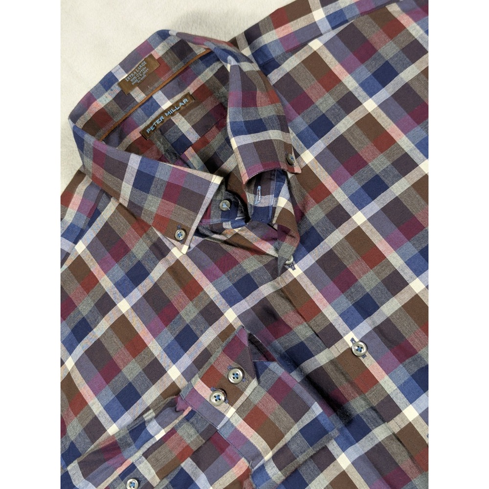 Peter Millar Plaid Long Sleeve Button-down‎ Mens Shirt Size XL